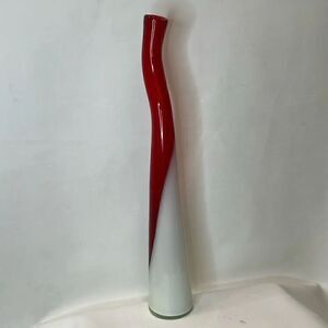 Murano Abstract Vase Arte Red And Milky White 20.5 Inches Tall 3 1/4 Round Italy
